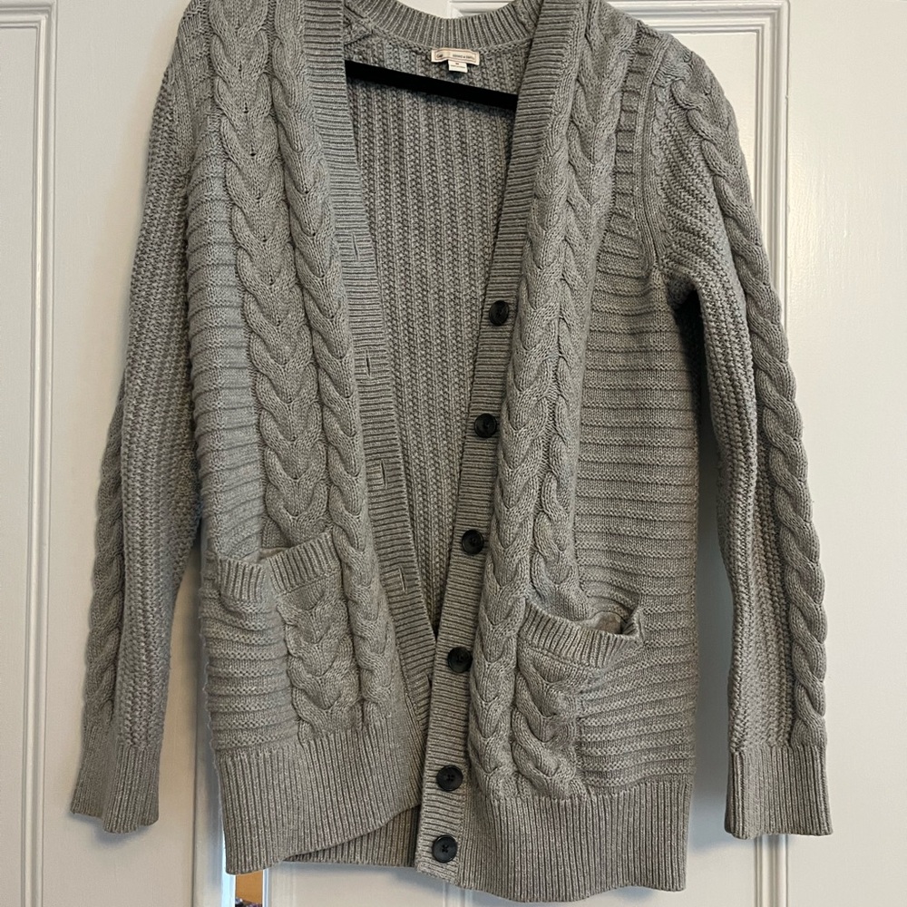 Gray Cable Knit Cardigan
